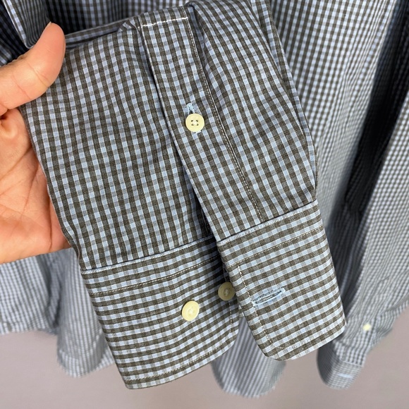 David Donahue Mens Plaid Button Up Trim Shirt in Blue Grey Size 17 Neck - Picture 3 of 7